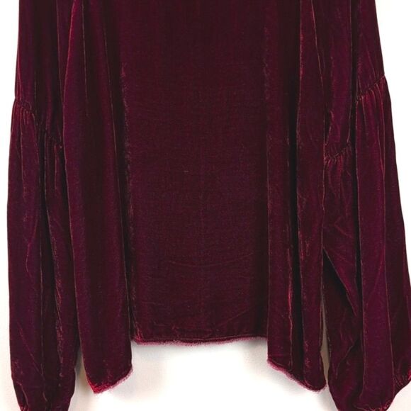 Nation LTD Los Angeles Burgundy Velvet Balloon Sleeve Top Size L - Picture 7 of 11